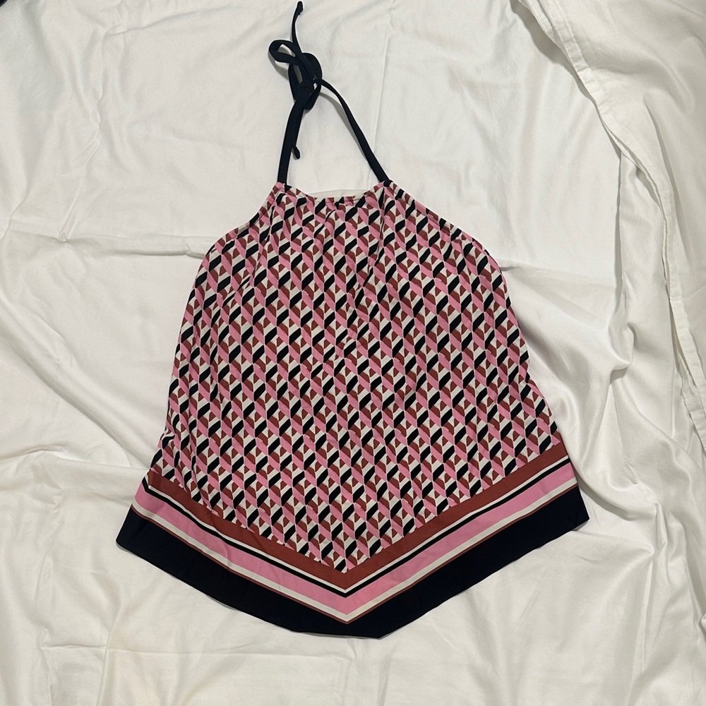 Kona Sol Pink and Black Patterned Halter Swim Top